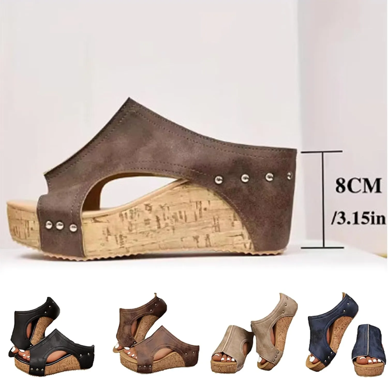 Cork Wedges & Platform Slides, Cork Wedges, Wedge Sandals for Women, Women's Comfy Platform Orthopedic Sandals, Comfy Leather Non-Slip Summer Sandals