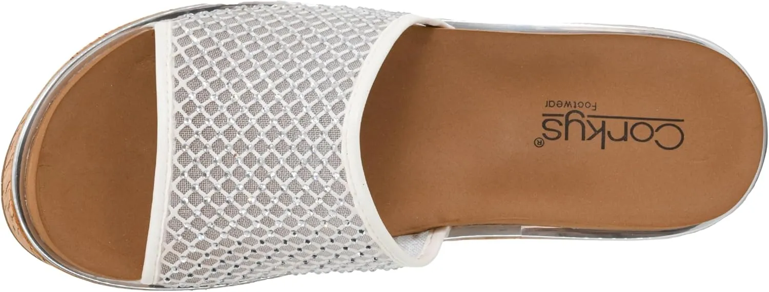 Corkys Footwear Women's Lets Mesh Around 2.5-Inch Wedges - Featuring A Single Mesh Strap With Rhinestones, All-Day Comfort With EVA Insoles, And A Stylish Design for Every Occasion