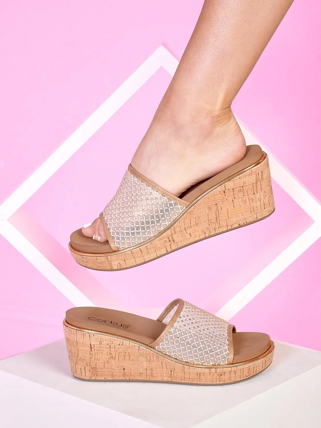 Corkys Footwear Women's Lets Mesh Around 2.5-Inch Wedges - Featuring A Single Mesh Strap With Rhinestones, All-Day Comfort With EVA Insoles, And A Stylish Design for Every Occasion