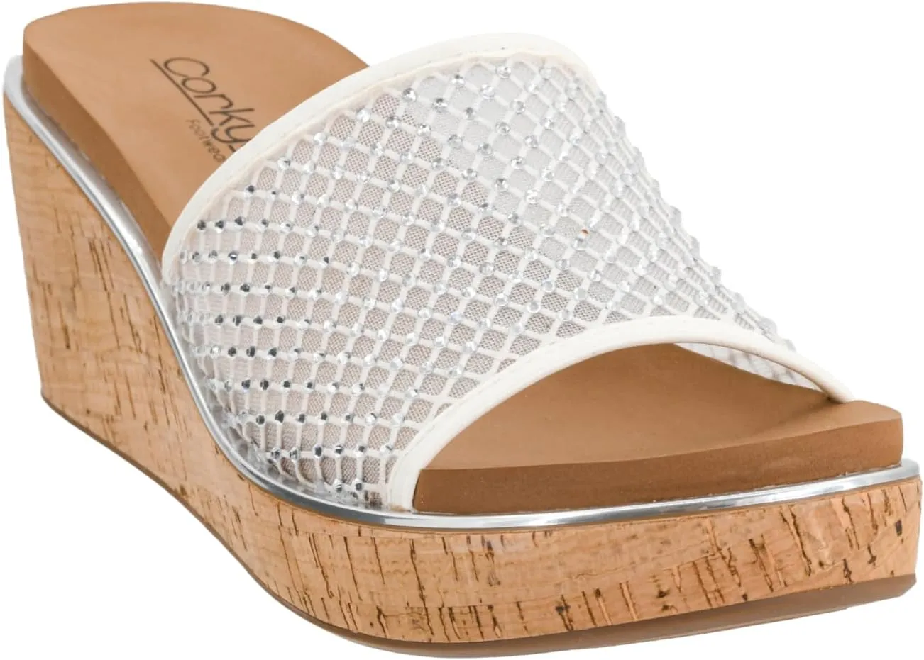 Corkys Footwear Women's Lets Mesh Around 2.5-Inch Wedges - Featuring A Single Mesh Strap With Rhinestones, All-Day Comfort With EVA Insoles, And A Stylish Design for Every Occasion