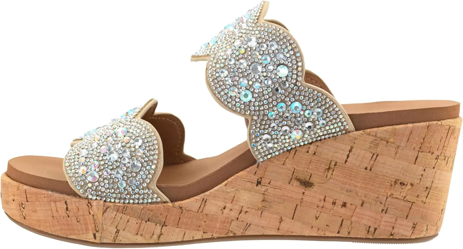 Corkys Footwear Women's Make A Toast - 2.5-Inch Wedges - Stylish Circle Design Straps, Casual Sophistication, Comfort EVA Insole for All-Day Wear