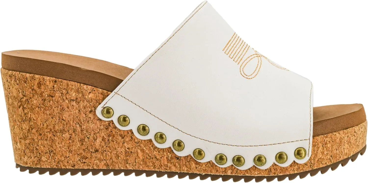 Corkys Footwear Womens Saddle Up Wedges - Featuring a Chic 2.5-Inch Heel, A Wide Strap Upper with Western Stitching and Elastic Gore, and Corkys Signature EVA Insoles