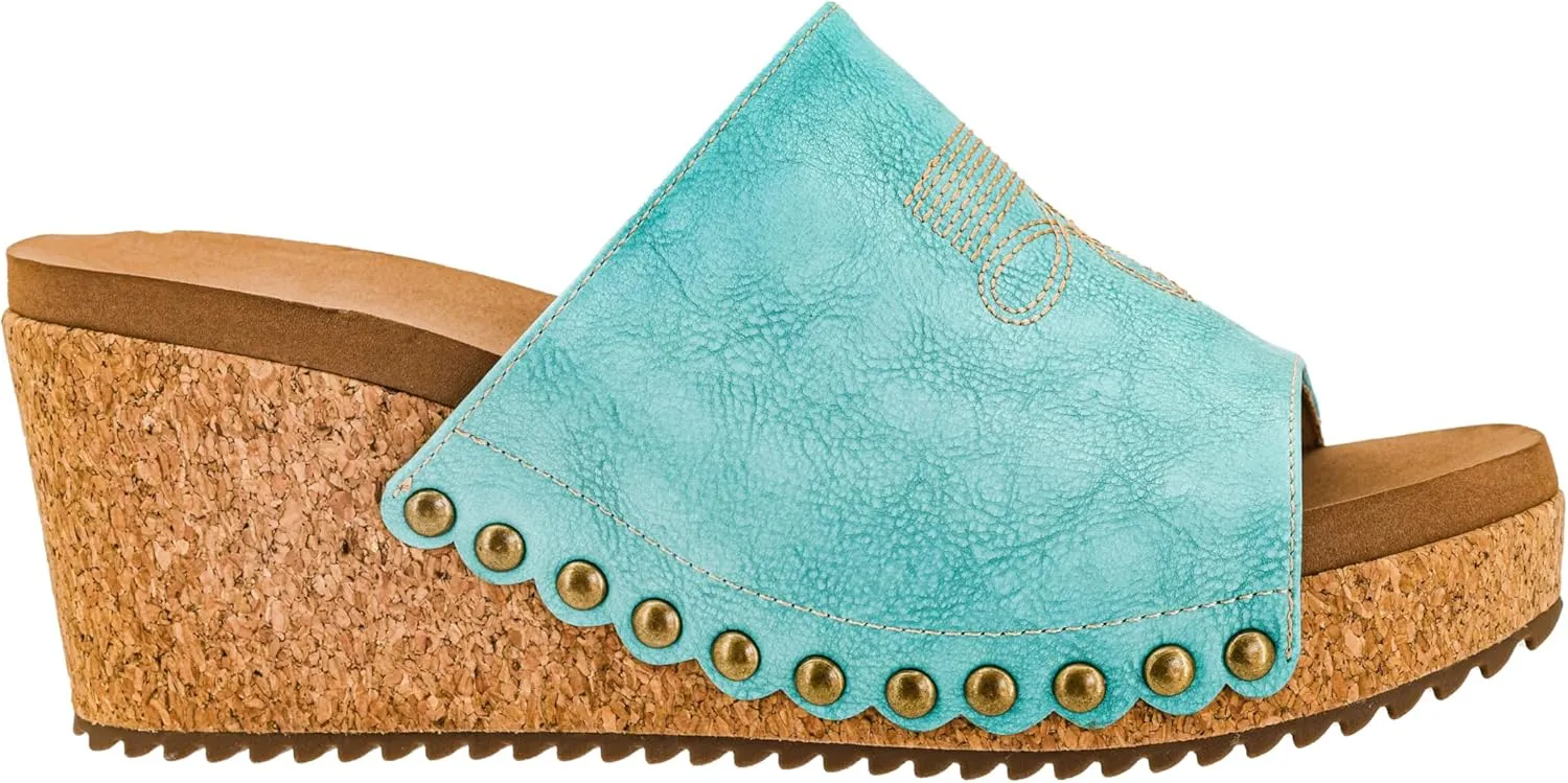 Corkys Footwear Womens Saddle Up Wedges - Featuring a Chic 2.5-Inch Heel, A Wide Strap Upper with Western Stitching and Elastic Gore, and Corkys Signature EVA Insoles