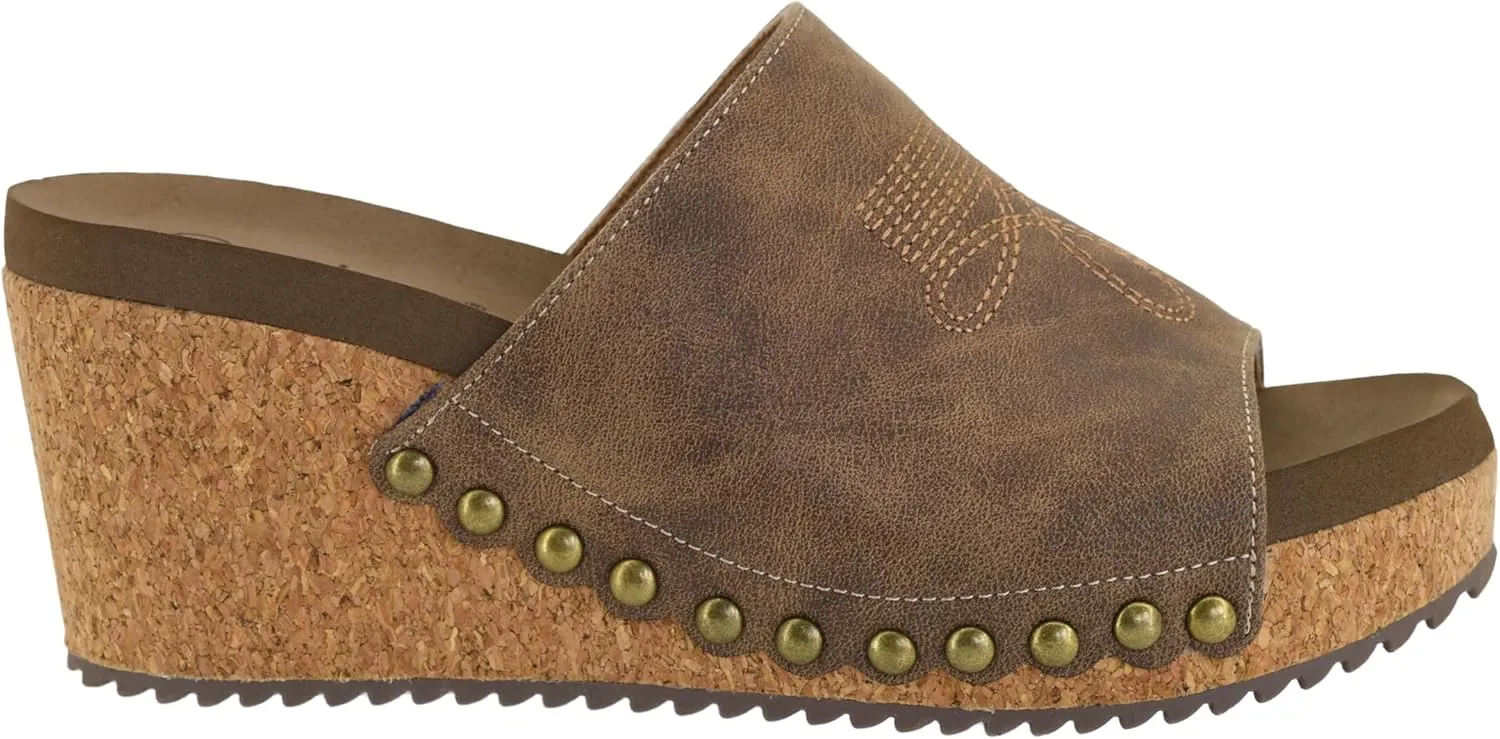 Corkys Footwear Womens Saddle Up Wedges - Featuring a Chic 2.5-Inch Heel, A Wide Strap Upper with Western Stitching and Elastic Gore, and Corkys Signature EVA Insoles