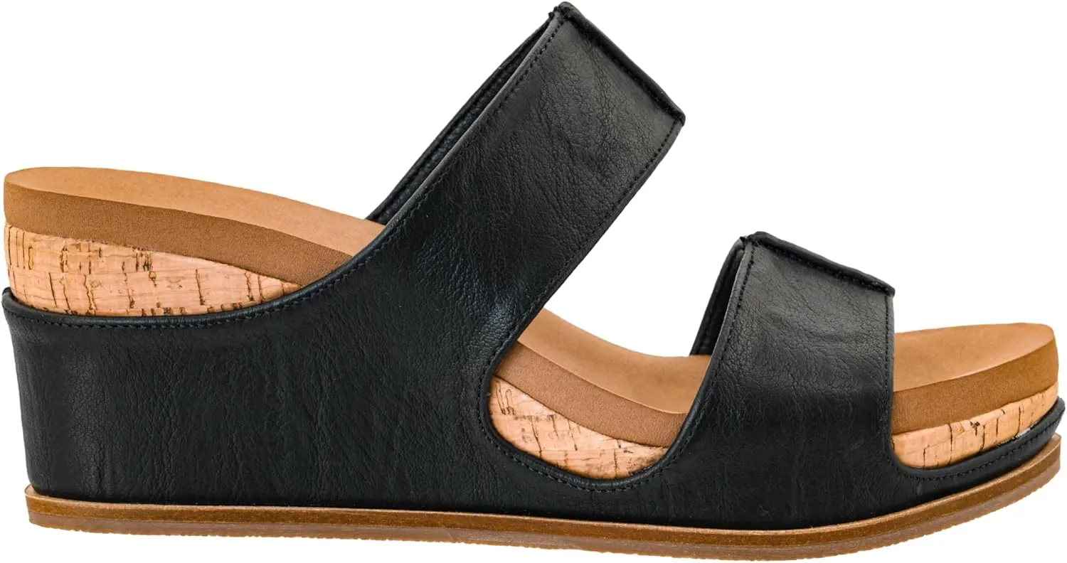 Corkys Footwear Womens Table For Two Wedges - Featuring A 2-Inch Heel, Soft and Cushioned EVA Insoles, A Double Strap, And A Vegan Leather Wrapped Outsole