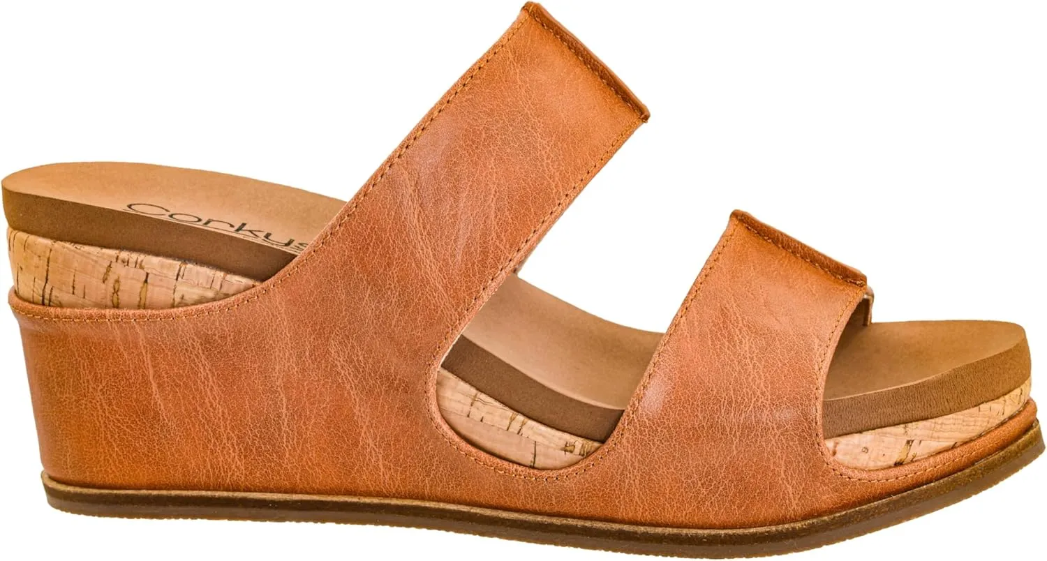 Corkys Footwear Womens Table For Two Wedges - Featuring A 2-Inch Heel, Soft and Cushioned EVA Insoles, A Double Strap, And A Vegan Leather Wrapped Outsole