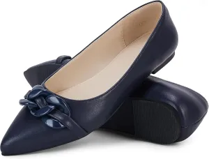 Coutgo Women's Ballet Flats Chain Pointed Toe Slip On Flats Shoes for Women Dressy Comfort Loafers