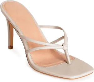 Coutgo Womens Strappy Heeded Sandals Square Toe Flip Flops Fashion Stiletto Thong Slip On Sandals