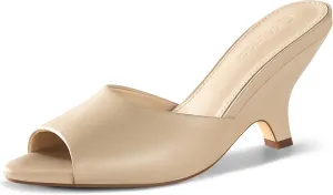 Coutgo Womens Wedge Heels Sandals Pointed Open Toe Slide Sandals Slip On Backless Summer Dress Shoes