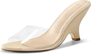 Coutgo Womens Wedge Heels Sandals Pointed Open Toe Slide Sandals Slip On Backless Summer Dress Shoes