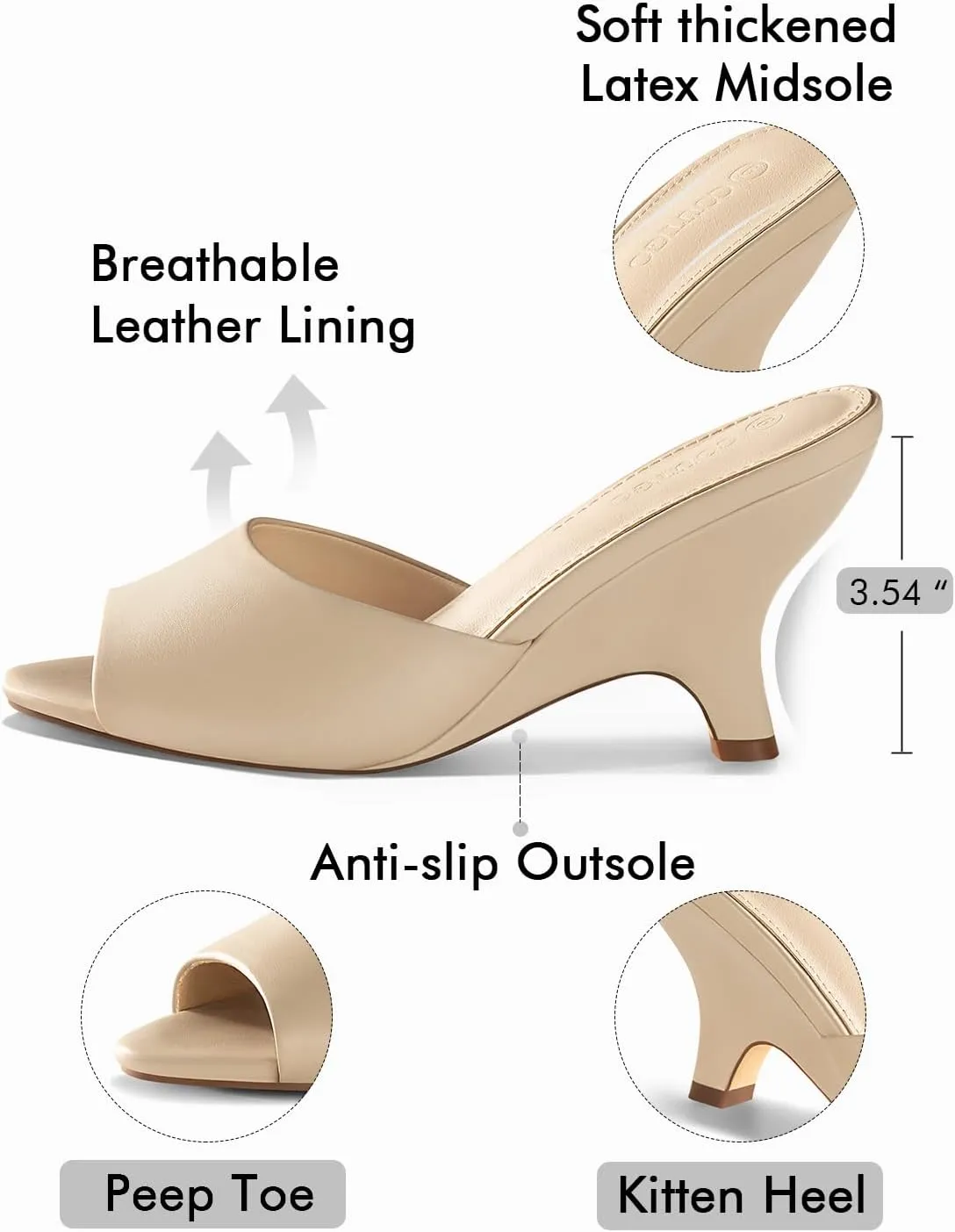 Coutgo Womens Wedge Heels Sandals Pointed Open Toe Slide Sandals Slip On Backless Summer Dress Shoes