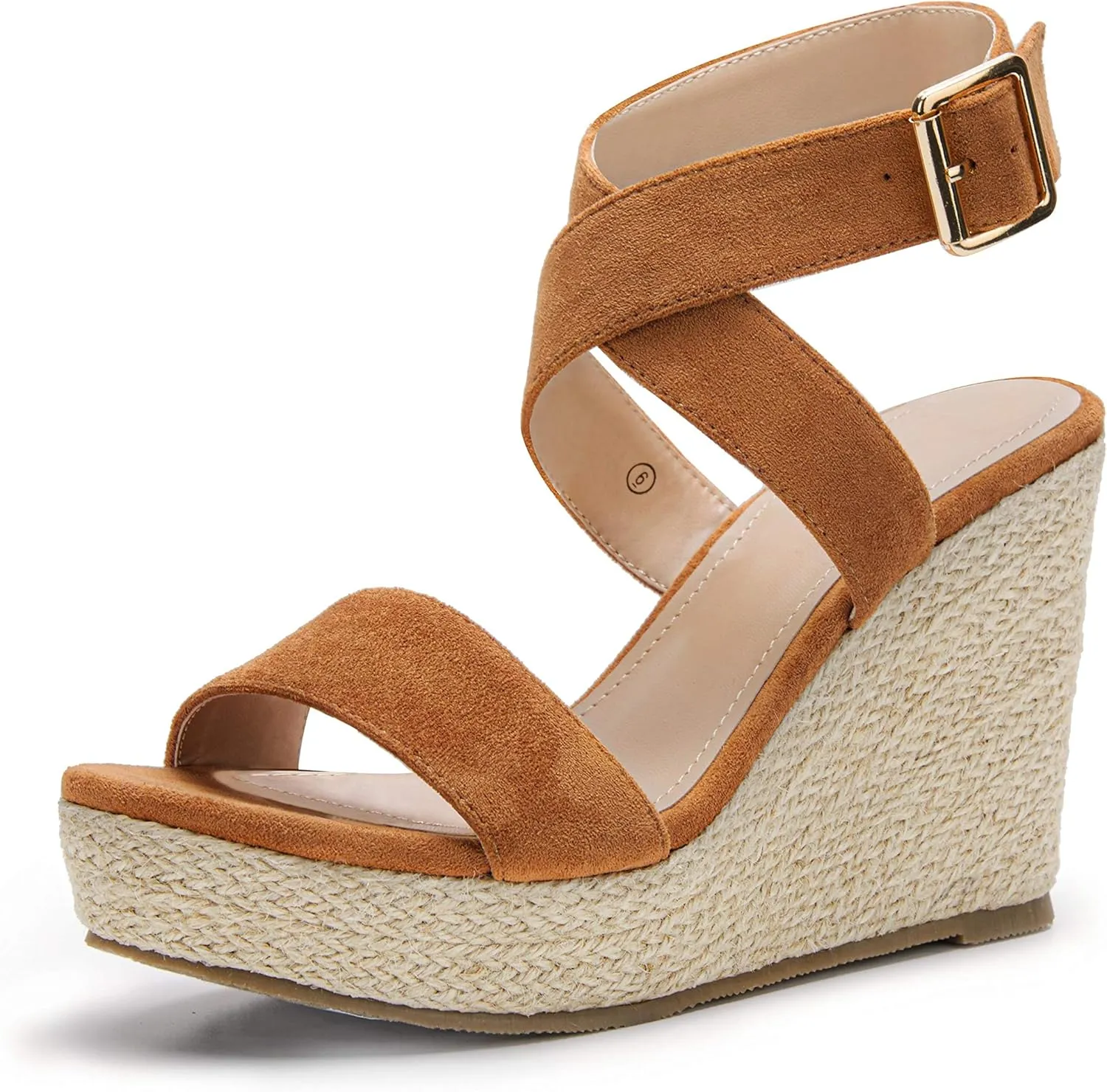 Coutgo Women's Wedge Sandals Cross Strap Espadrille Platform Ankle Buckle Summer Casual Shoes