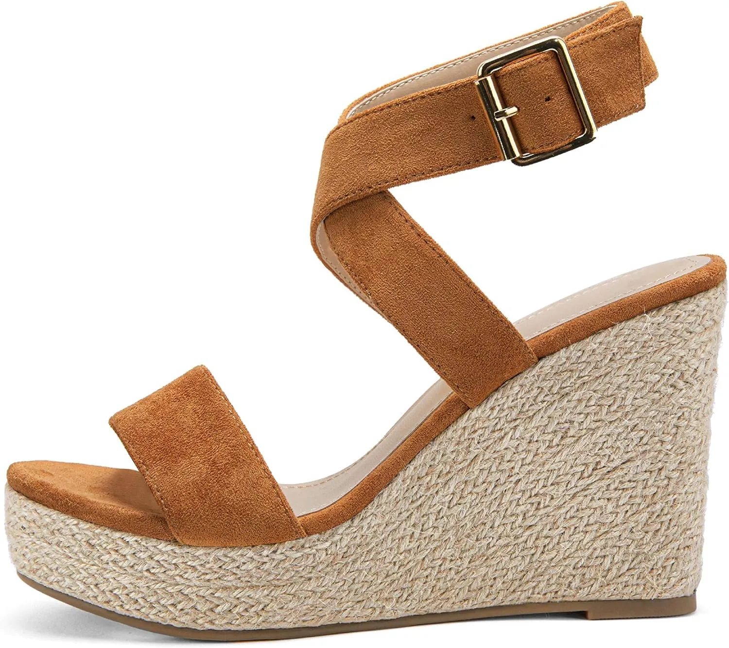 Coutgo Women's Wedge Sandals Cross Strap Espadrille Platform Ankle Buckle Summer Casual Shoes