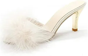 COVOYYAR Women's Feather Thin High Heels Peep Toe Fur Slippers Mules Lady Pumps Slides