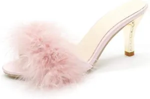 COVOYYAR Women's Feather Thin High Heels Peep Toe Fur Slippers Mules Lady Pumps Slides