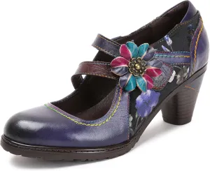 CrazycatZ Leather Mary Jane Shoes,Womens Patchword Pumps Vintage Mary Jane Shoes