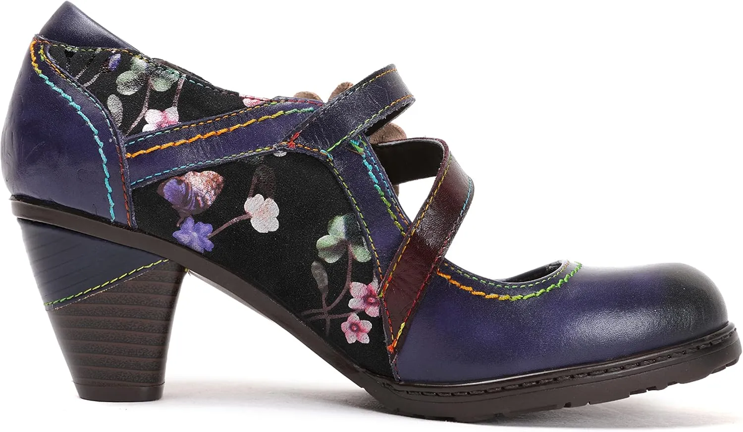CrazycatZ Leather Mary Jane Shoes,Womens Patchword Pumps Vintage Mary Jane Shoes