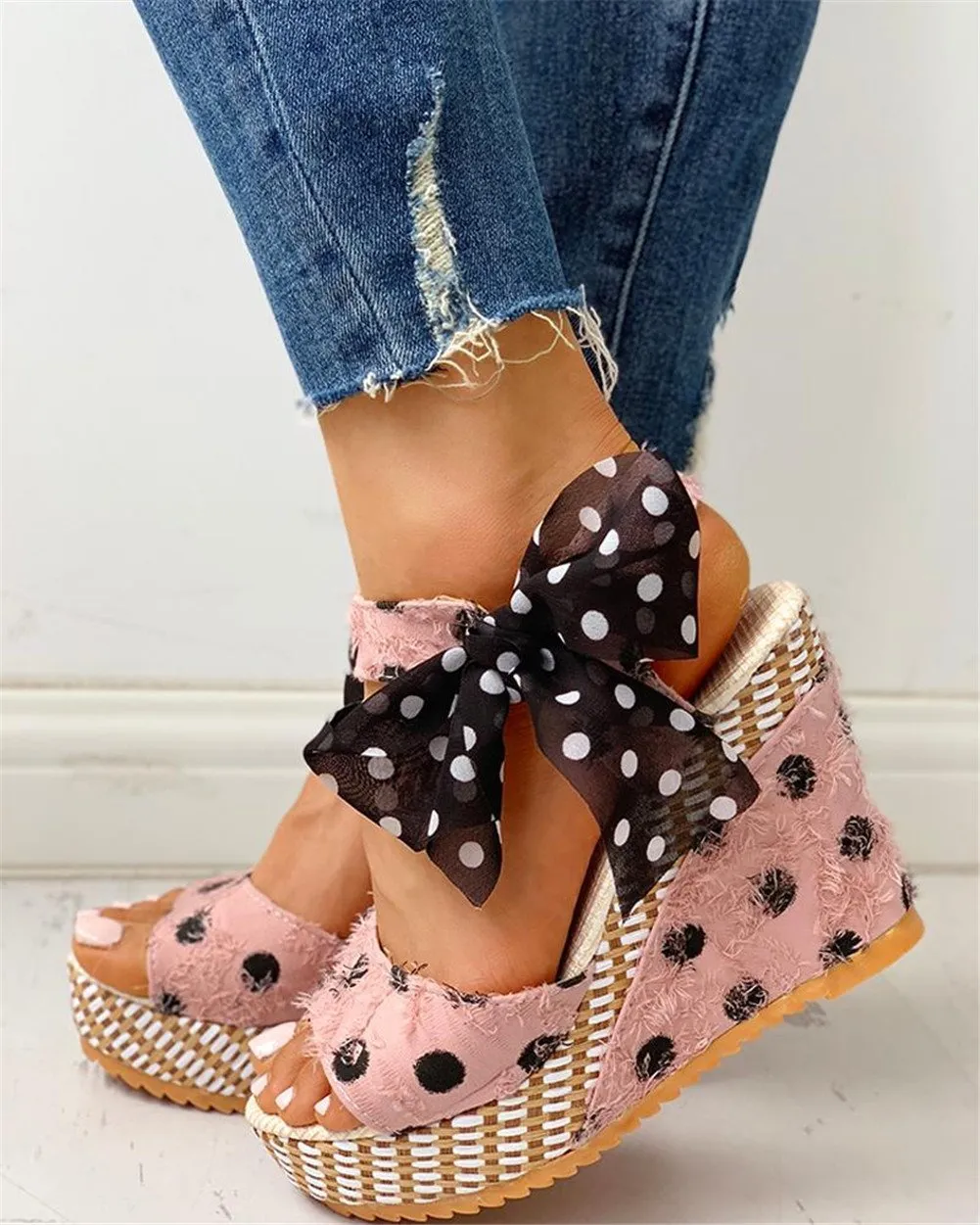 Creamtopmall Sweet Polka Dot Leisure Wedges Sandals