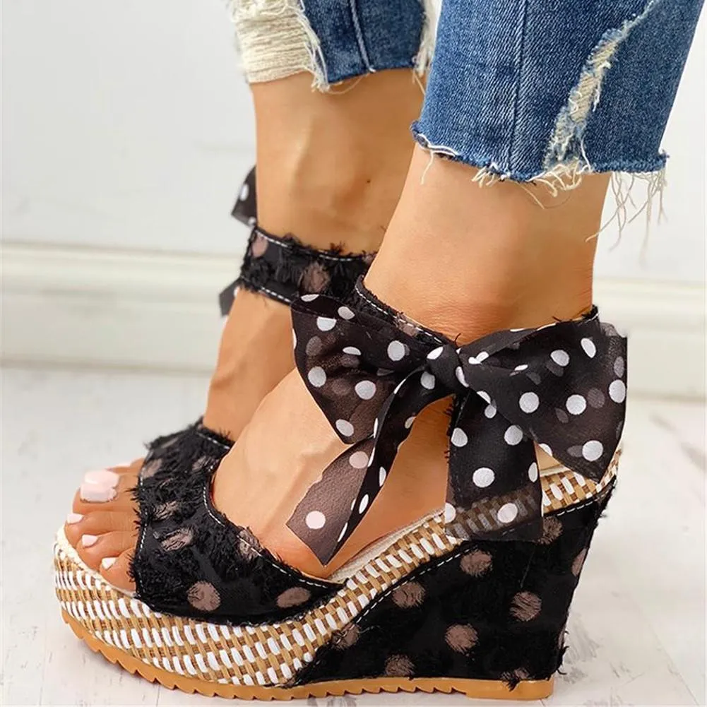 Creamtopmall Sweet Polka Dot Leisure Wedges Sandals