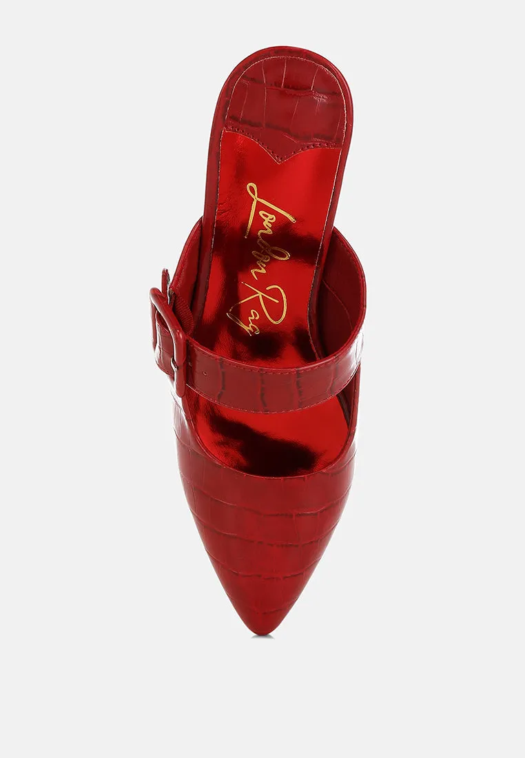 Croco Buckle Strap Detail Mules By RUW