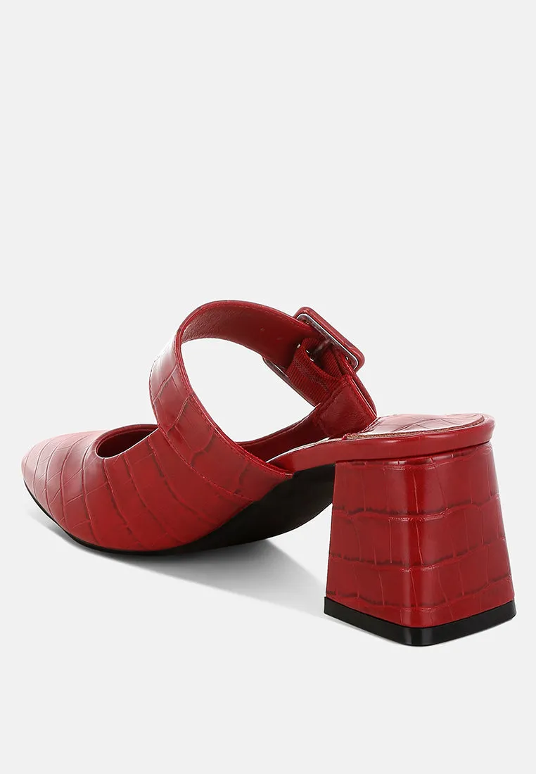 Croco Buckle Strap Detail Mules By RUW