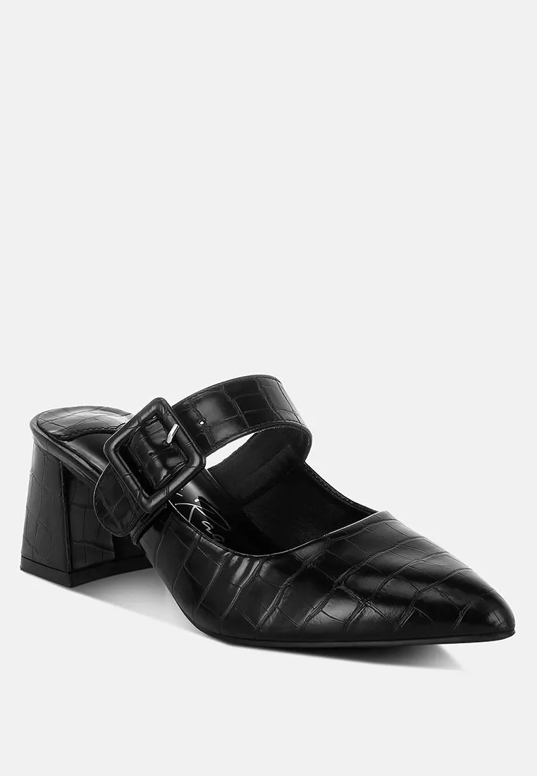 Croco Buckle Strap Detail Mules By RUW