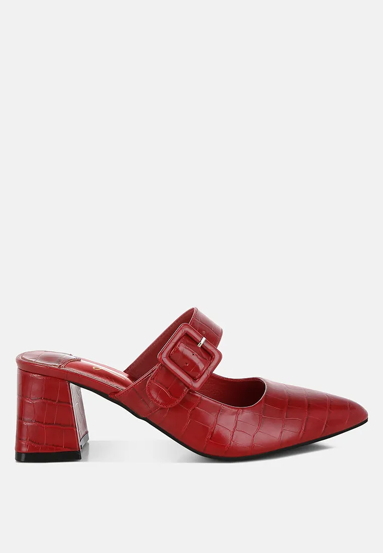 Croco Buckle Strap Detail Mules By RUW