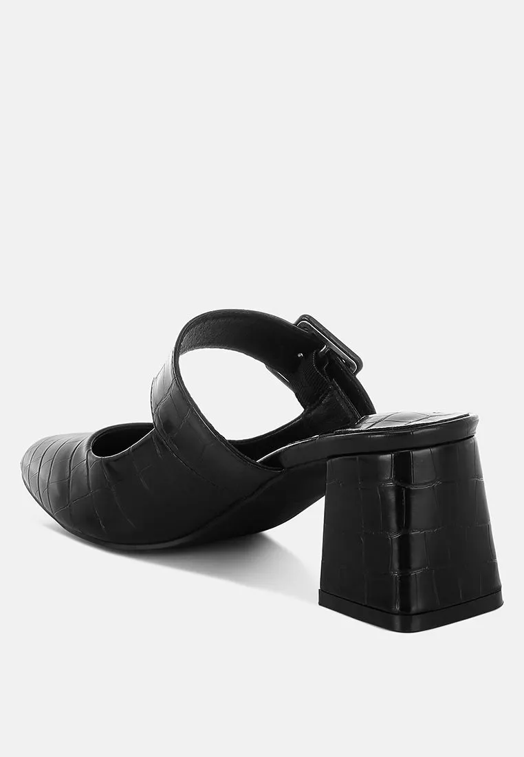 Croco Buckle Strap Detail Mules By RUW