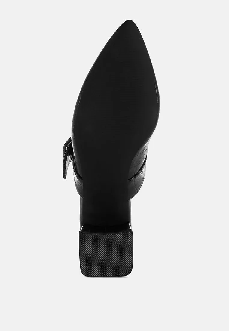 Croco Buckle Strap Detail Mules By RUW