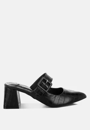 Croco Buckle Strap Detail Mules By RUW