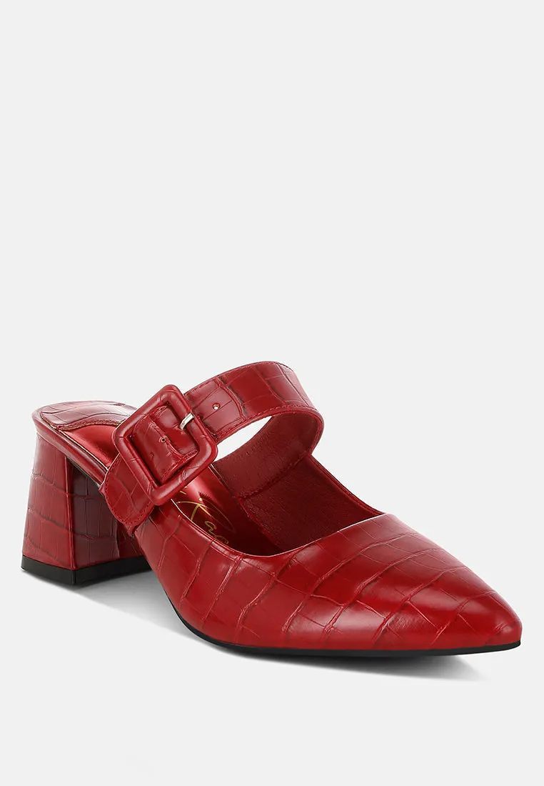 Croco Buckle Strap Detail Mules By RUW
