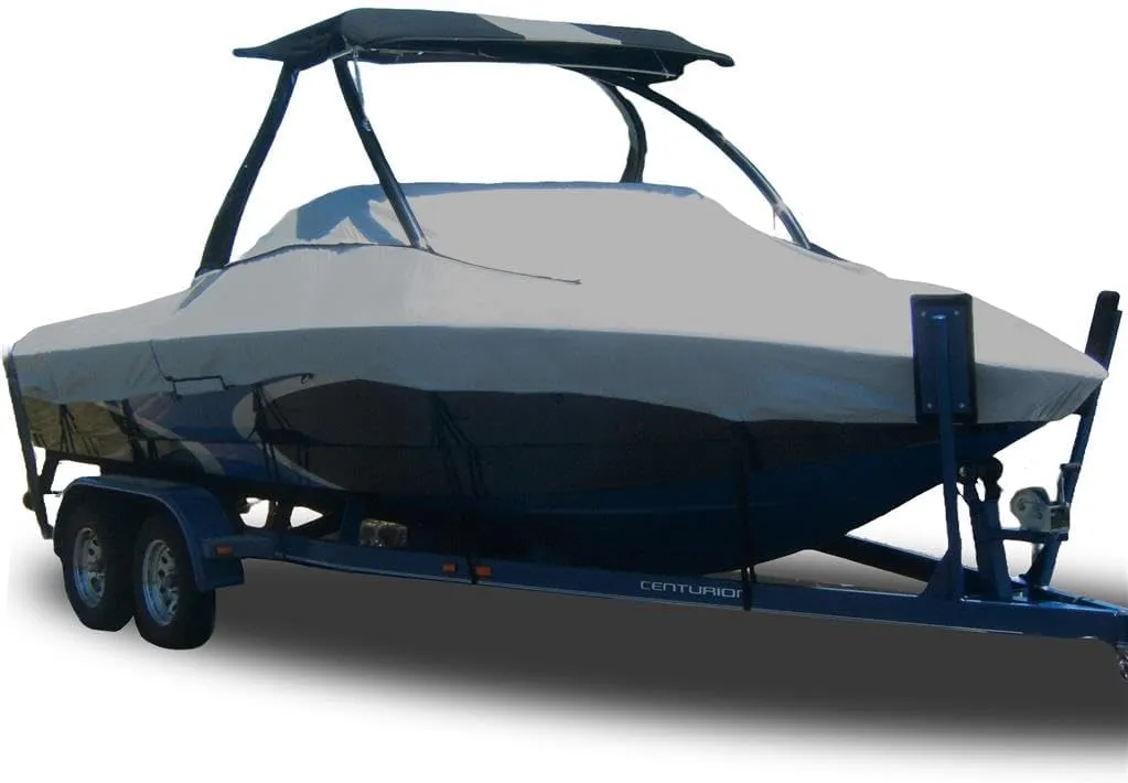 Custom Fitted 7oz 100% Polyester Boat Cover Compatible for a 2002-2007 Sea Ray 220 Bow Rider in Solution Dyed Canvas. Made on Demand