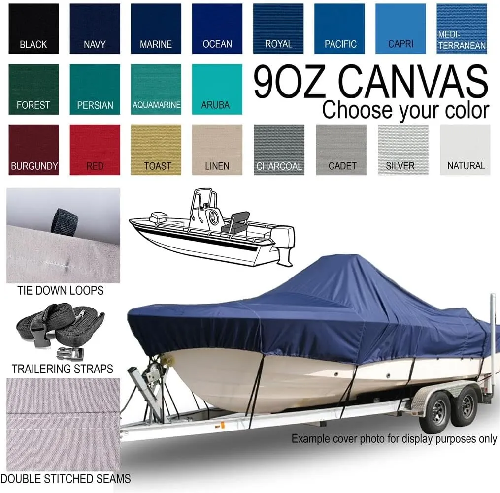 Custom Fitted 9.25oz 100% Acrylic Boat Cover Compatible for a 2015-2024 Sea Born Fx 21 Bay in Solution Dyed Canvas. Made on Demand