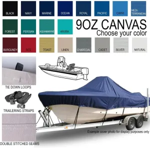 Custom Fitted 9.25oz 100% Acrylic Boat Cover Compatible for a 2015-2024 Sea Born Fx 21 Bay in Solution Dyed Canvas. Made on Demand