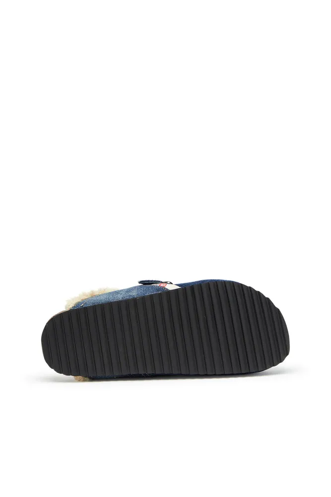 D-Woodstock-Denim mules with fluffy lining