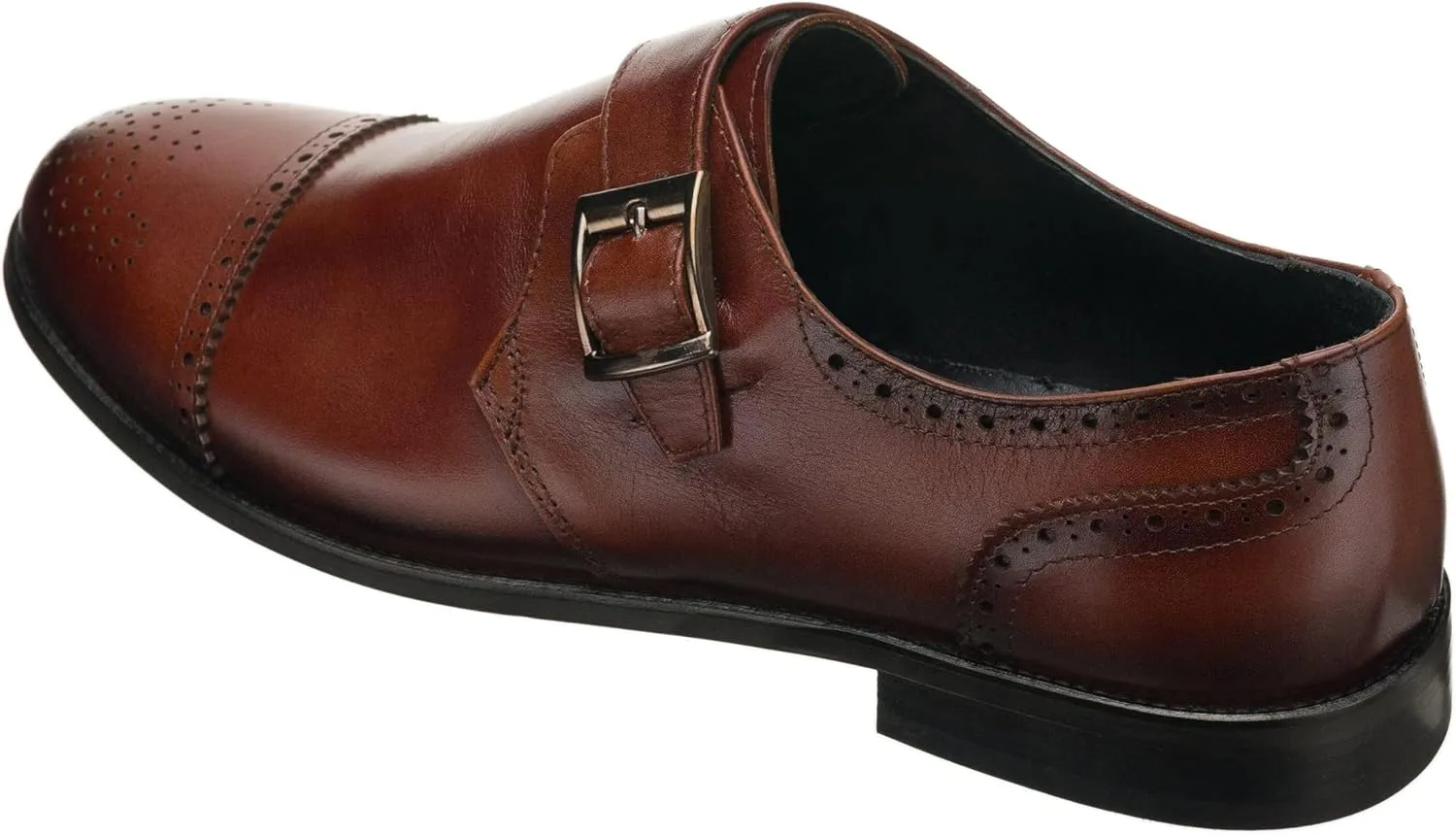 DALGALA Men's Brown Leather Handmade Monk Strap BrogueLightweight Dress Shoes