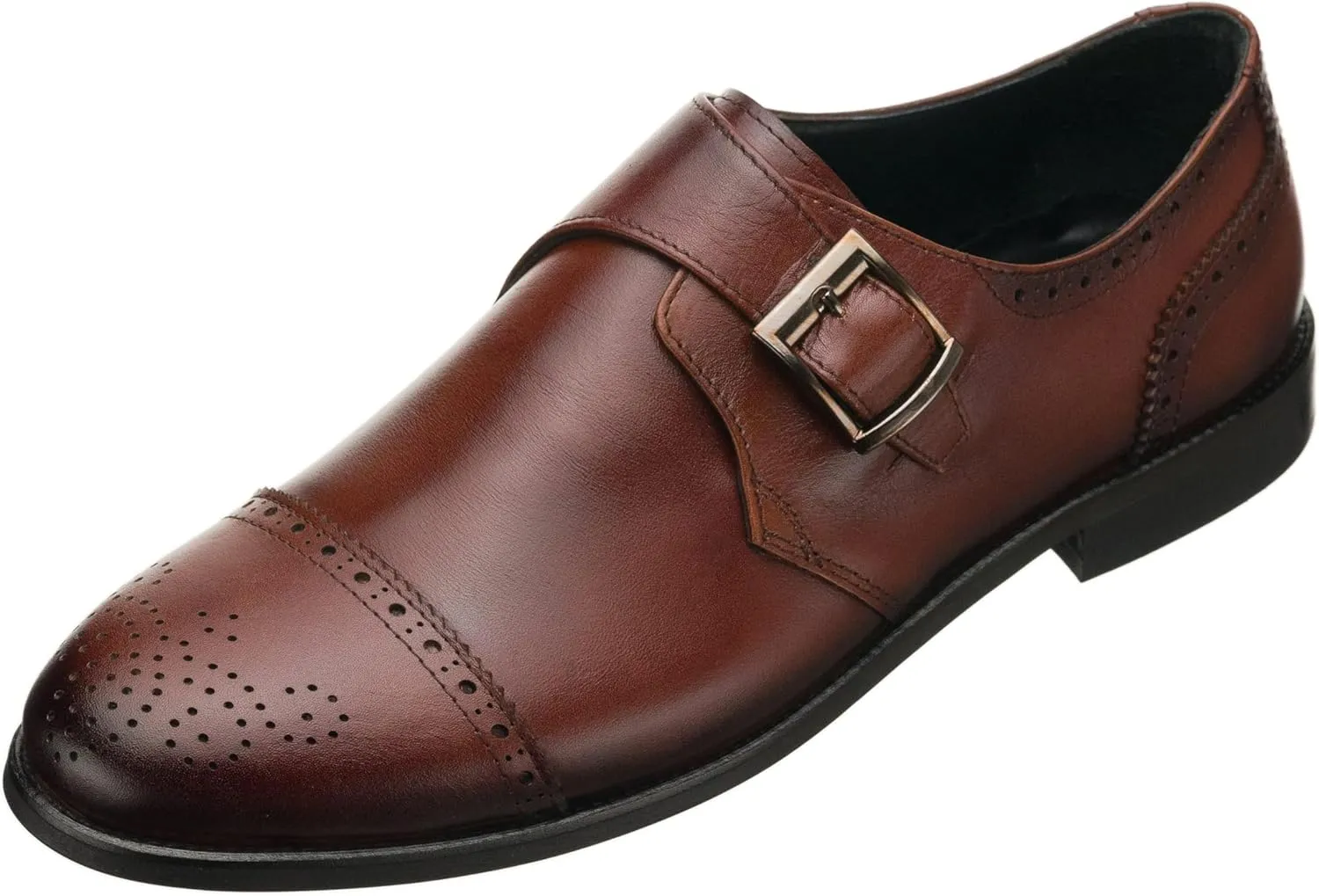 DALGALA Men's Brown Leather Handmade Monk Strap BrogueLightweight Dress Shoes