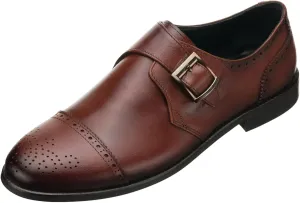 DALGALA Men's Brown Leather Handmade Monk Strap BrogueLightweight Dress Shoes