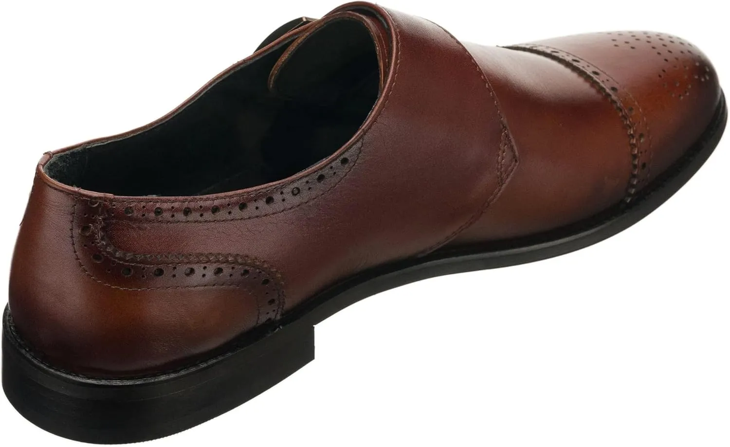 DALGALA Men's Brown Leather Handmade Monk Strap BrogueLightweight Dress Shoes