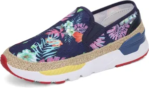 Dannto Women's Art Loafers Embroidered Floral Boat Sneakers Slip-On Ladies Walking Shoes