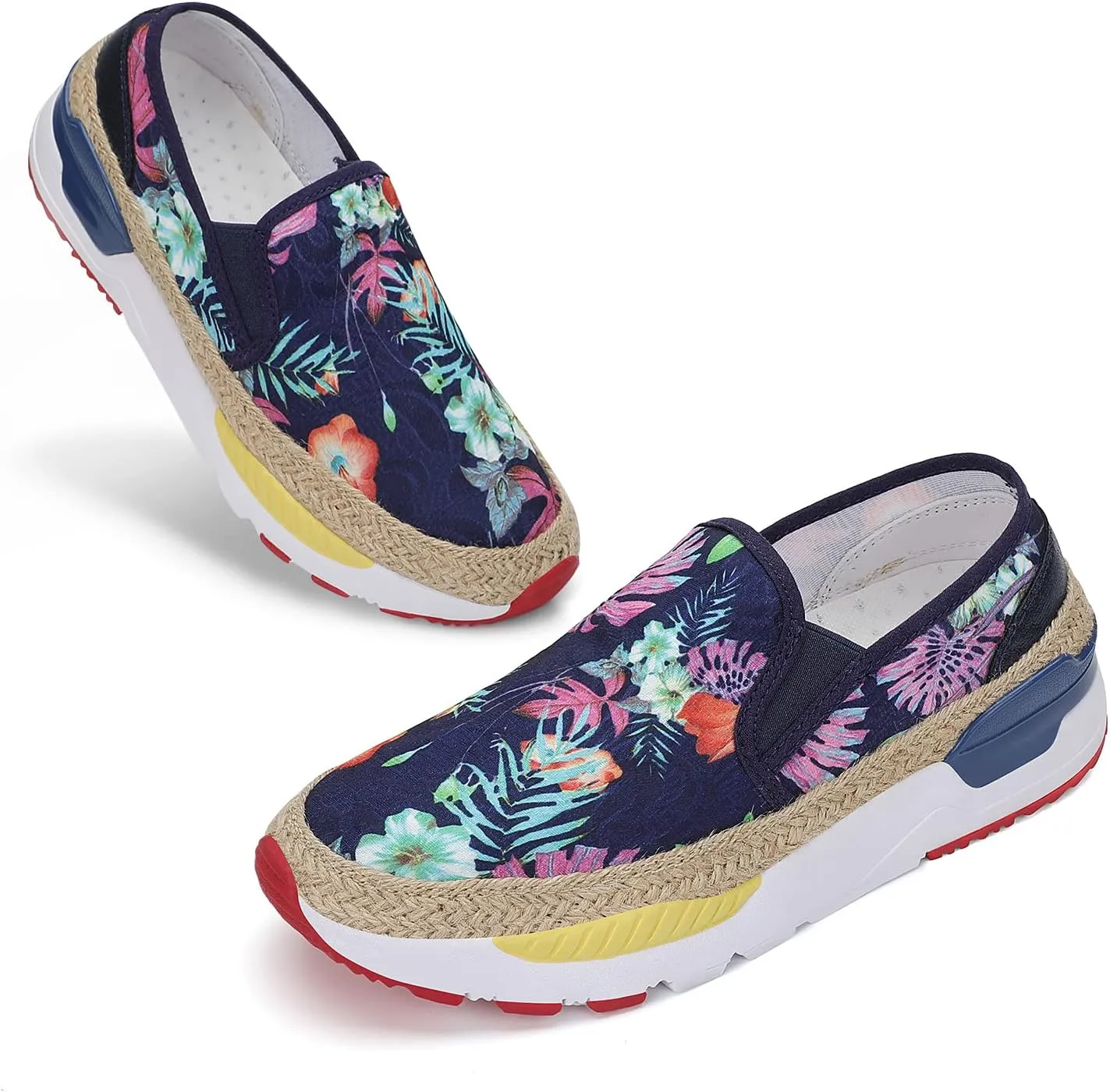 Dannto Women's Art Loafers Embroidered Floral Boat Sneakers Slip-On Ladies Walking Shoes