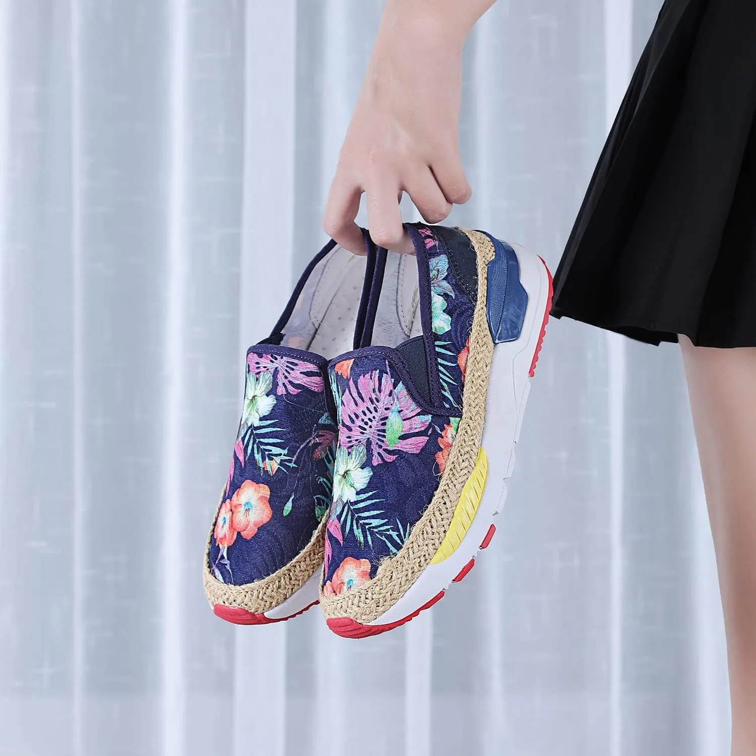 Dannto Women's Art Loafers Embroidered Floral Boat Sneakers Slip-On Ladies Walking Shoes