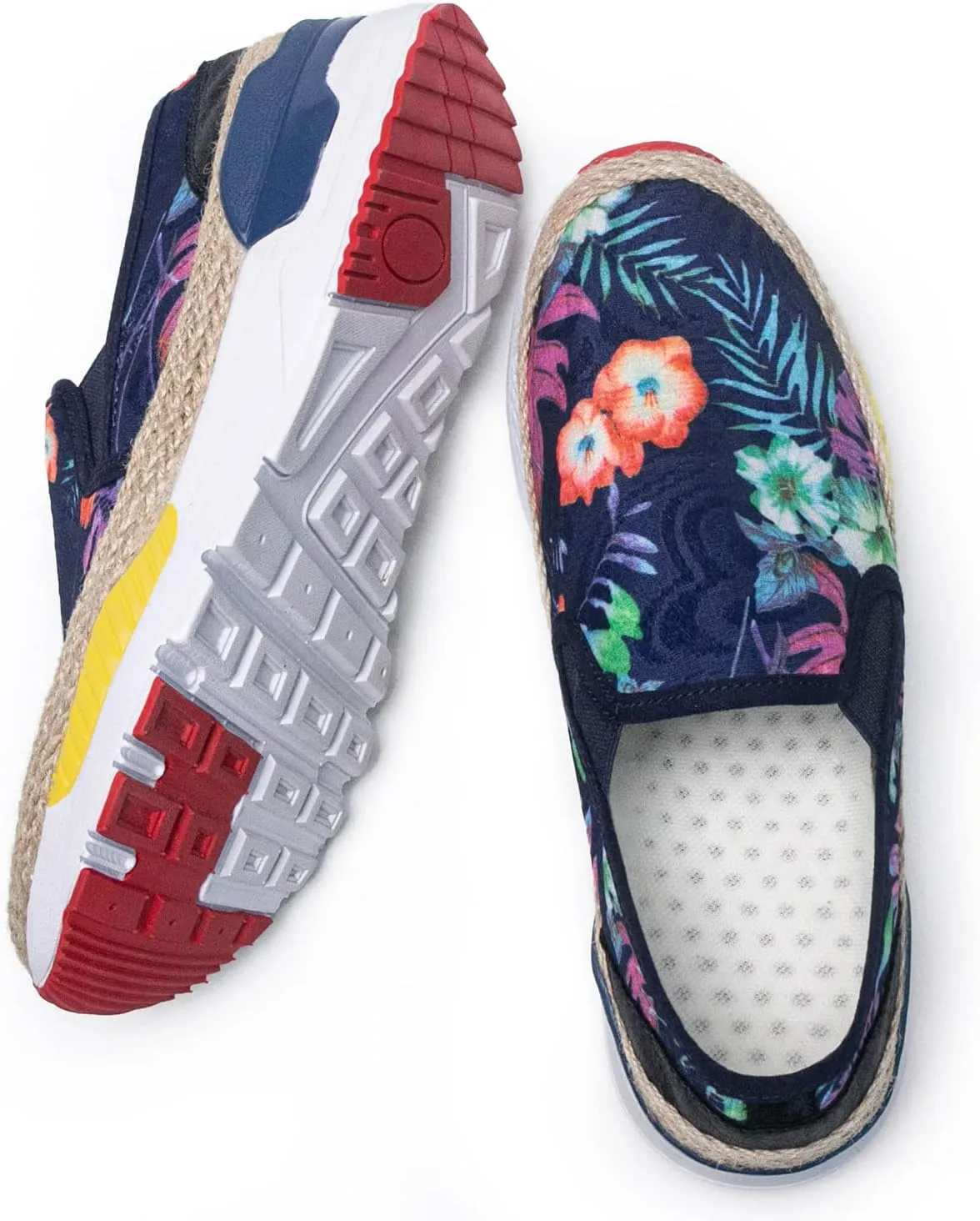 Dannto Women's Art Loafers Embroidered Floral Boat Sneakers Slip-On Ladies Walking Shoes