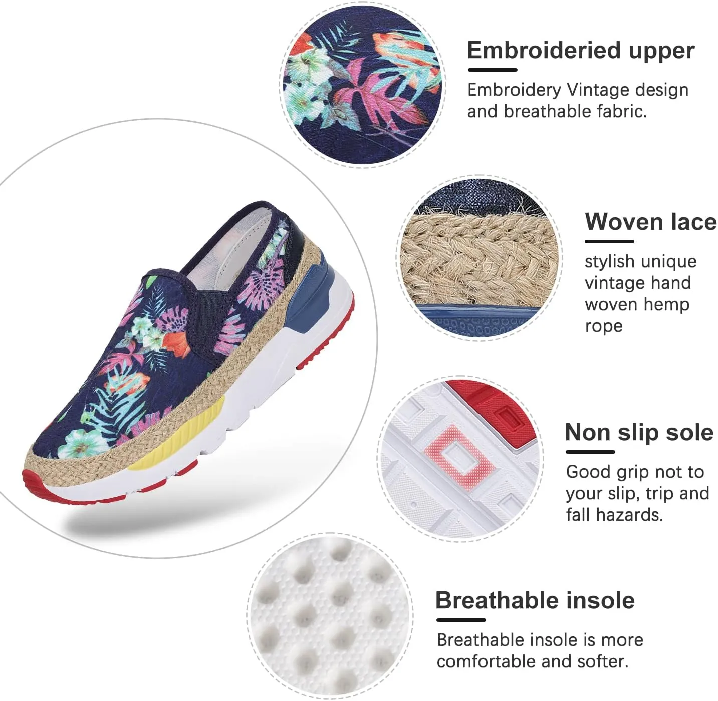 Dannto Women's Art Loafers Embroidered Floral Boat Sneakers Slip-On Ladies Walking Shoes