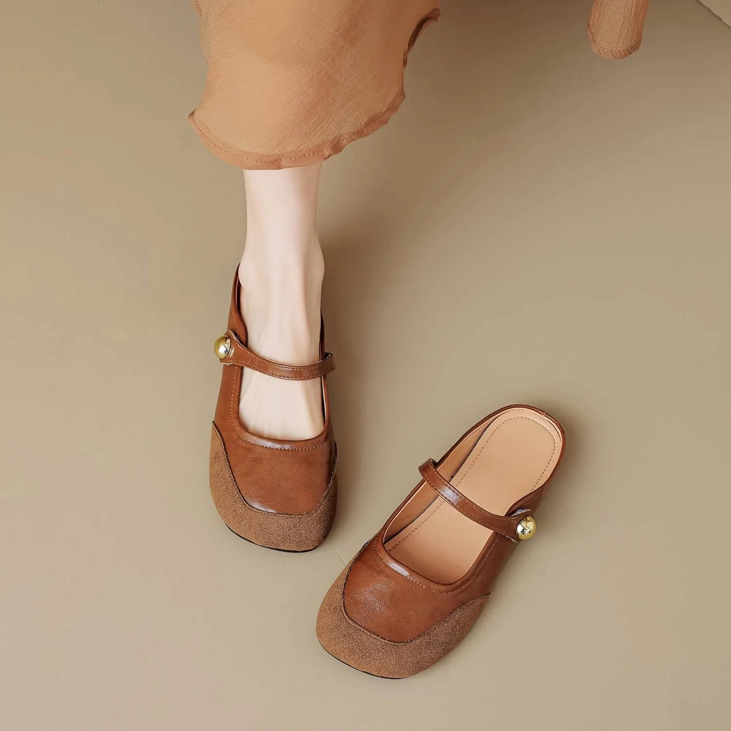 Dear Time Women's Closed Toe Flats Backless Mary Jane Slip on Shoes Comfortable Mules