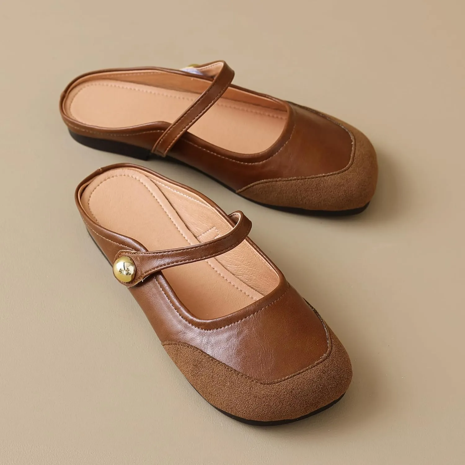 Dear Time Women's Closed Toe Flats Backless Mary Jane Slip on Shoes Comfortable Mules