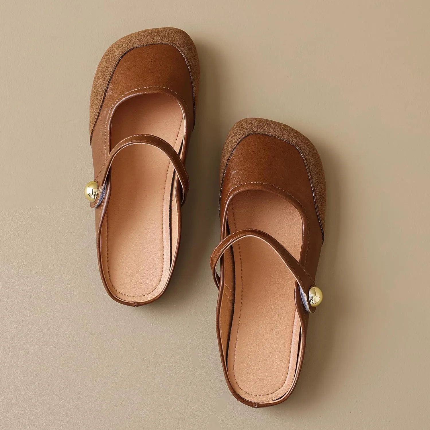 Dear Time Women's Closed Toe Flats Backless Mary Jane Slip on Shoes Comfortable Mules