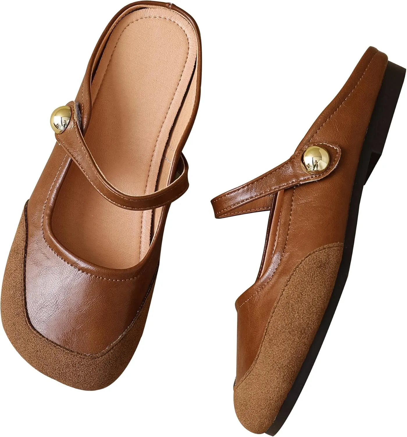 Dear Time Women's Closed Toe Flats Backless Mary Jane Slip on Shoes Comfortable Mules