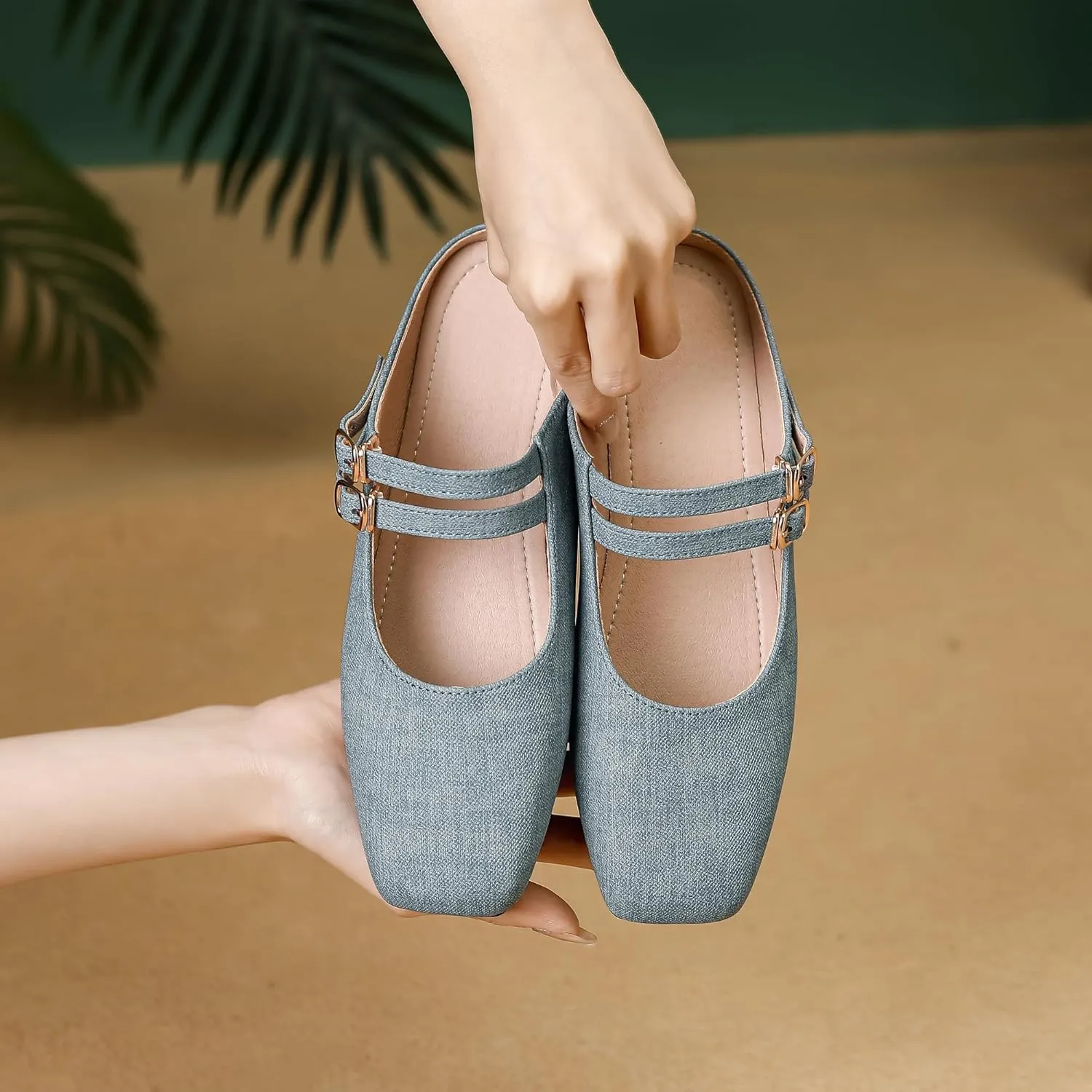 Dear Time Women's Square Toe Flat Mules Backless Loafer Shoes Closed Toe Outdoor Indoor Mary Jane Slides Shoes