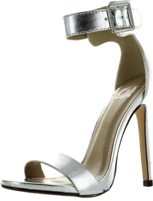 Delicious Womens Canter Single Sole Ankle Strap High Heels,Silver Pu,5.5